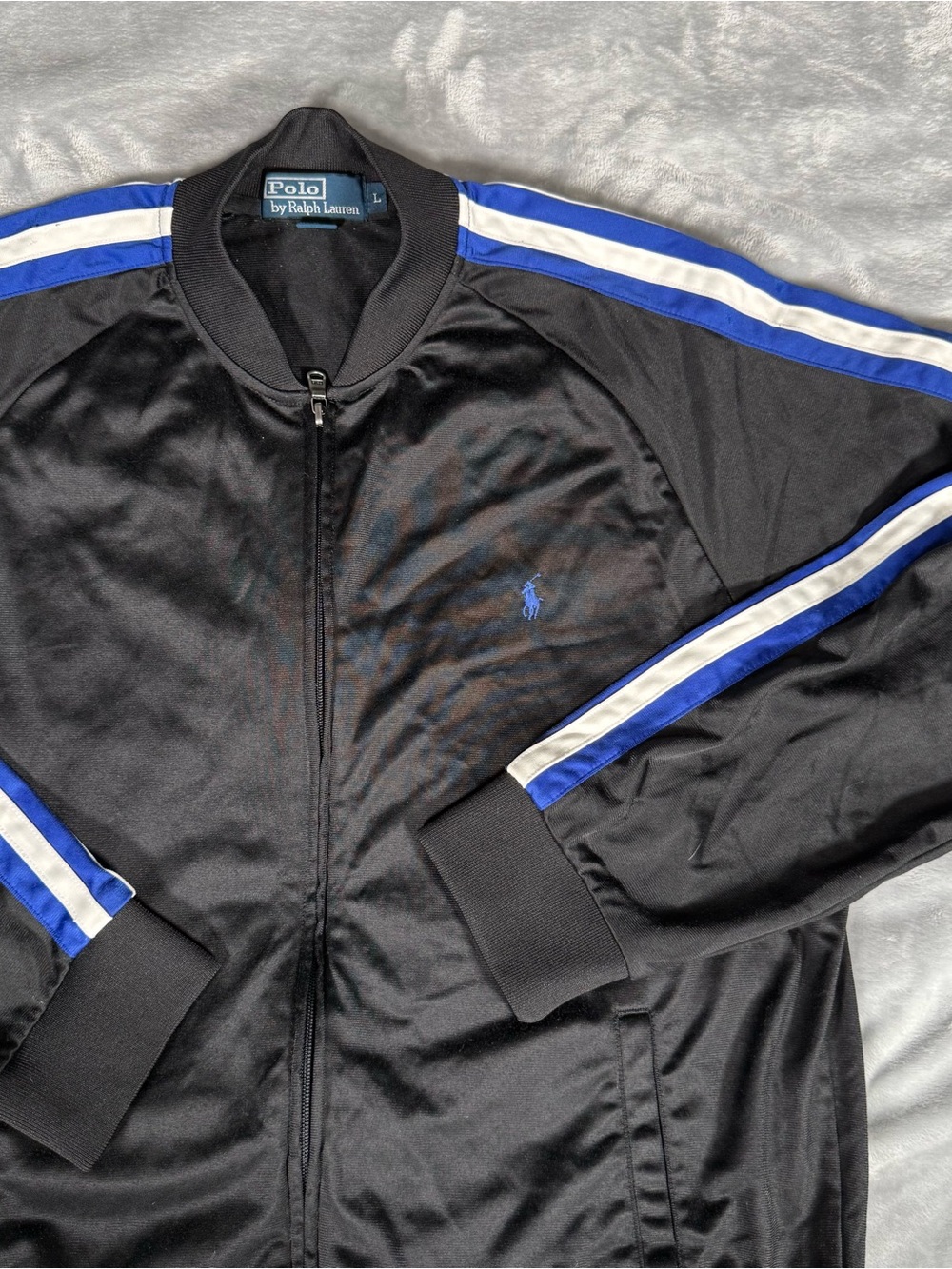 Vintage Polo Ralph Lauren Track Jacket Mens L Athletic Bomber Black Y2K